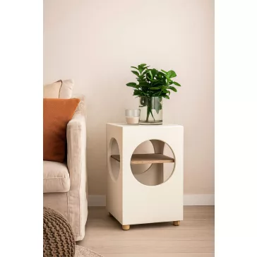   Modern fehér betonhatású fa lerakóasztal – 40×40×62 cm