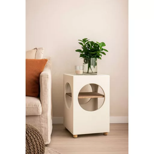 Modern fehér betonhatású fa lerakóasztal – 40×40×62 cm