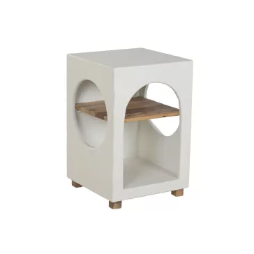   Modern fehér betonhatású fa lerakóasztal – 40×40×62 cm