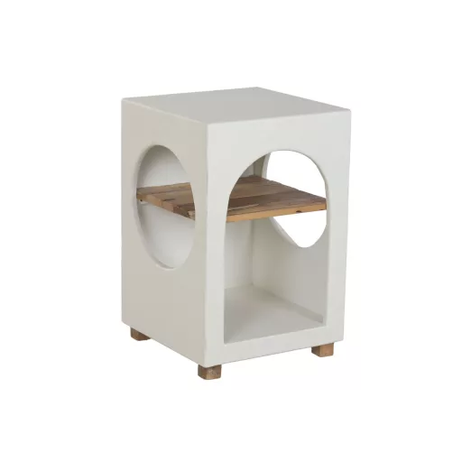 Modern fehér betonhatású fa lerakóasztal – 40×40×62 cm