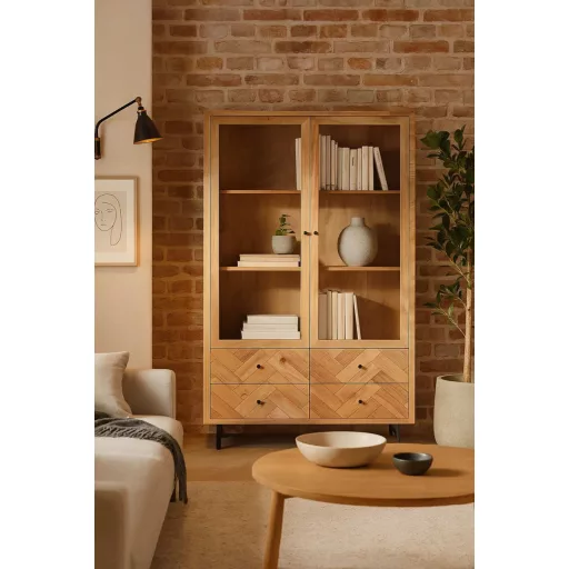 Vitrina acacia cristal 100x40x185 marron