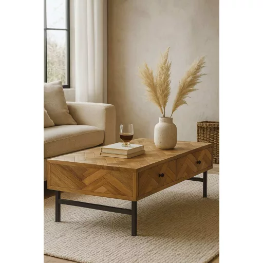 Mesa centro acacia metal 110x60x45 marron