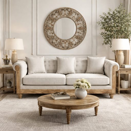 Világos szürke kanapé 225 × 87 × 79 cm, 3 párnával