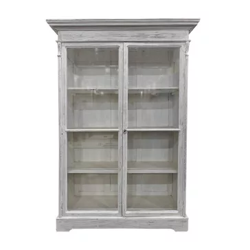 Fehér antikolt mangófa vitrin – 130×55×209 cm