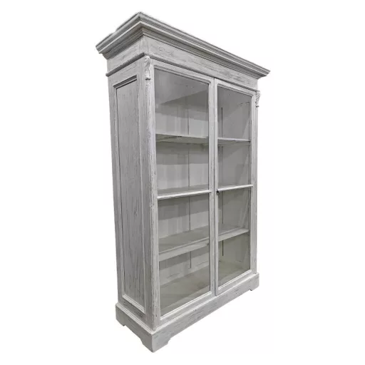 Fehér antikolt mangófa vitrin – 130×55×209 cm