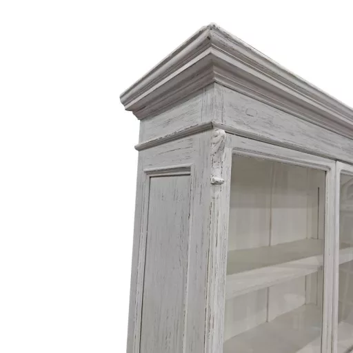 Fehér antikolt mangófa vitrin – 130×55×209 cm