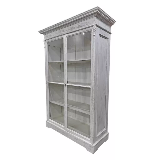 Fehér antikolt mangófa vitrin – 130×55×209 cm