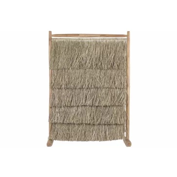  Teakfa paraván természetes rostfonással – 130 × 30 × 180 cm