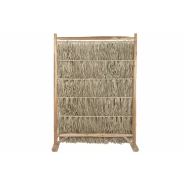   Teakfa paraván természetes rostfonással – 130 × 30 × 180 cm