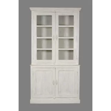 Vitrin mangófa – fehér antikolt, 122×43×230 cm