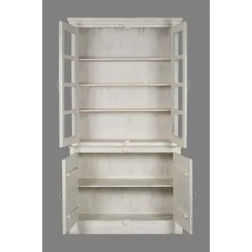 Vitrin mangófa – fehér antikolt, 122×43×230 cm