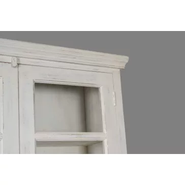 Vitrin mangófa – fehér antikolt, 122×43×230 cm