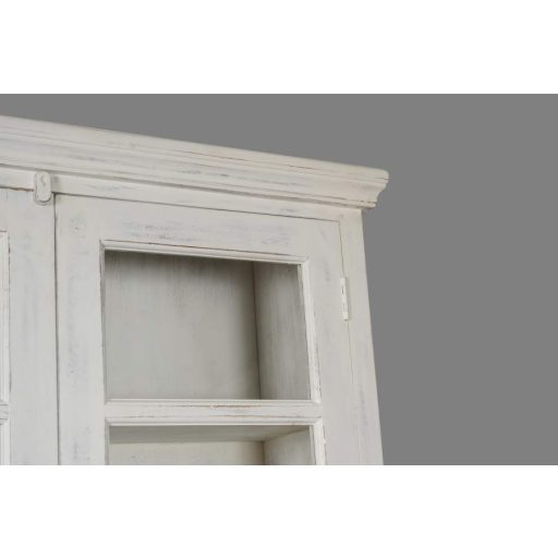 Vitrin mangófa – fehér antikolt, 122×43×230 cm